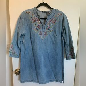 Vintage Naqui embroidered Denim Tunic Top M